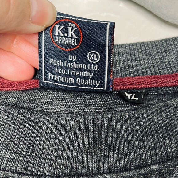 KK Apparel Embroidered London England Union Jack Gray Crew Neck Sweatshirt - Picture 5 of 8